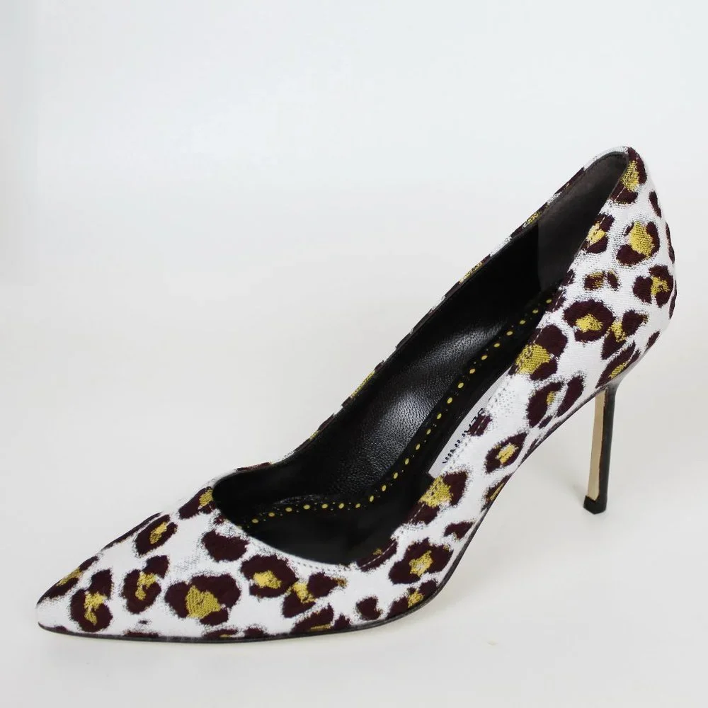 NEW Manolo Blahnik BB Leopard Print Pointed Toe Pumps Multi EU 36.5